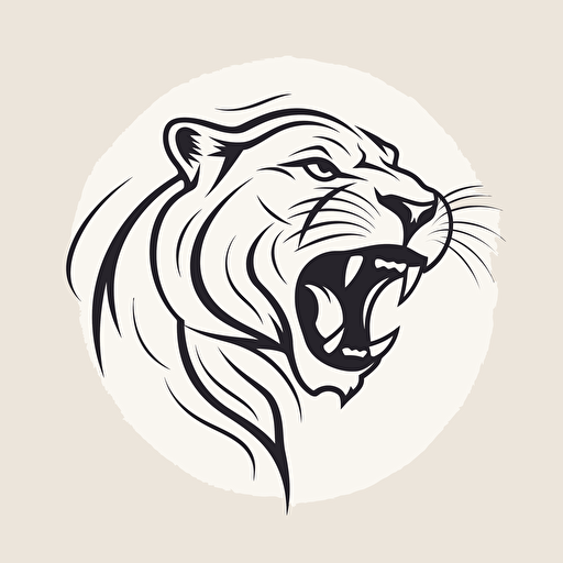 vector art of a lioness roaring, one line, logo style, black and white, white background, simplistic draw