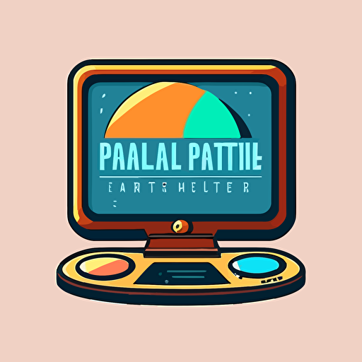 a flat vector logo for a digital art studio, painter's palette, computor monitor