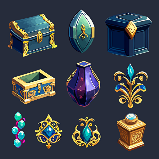 blue Jewerly box, closed, icon, hand painted, vectorial, design sheets for a game