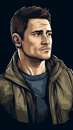 Create a vector logo image on transparent background that represents a handsome man with courage after struggling with trauma and ptsd in the style of Steff Geissbuhler