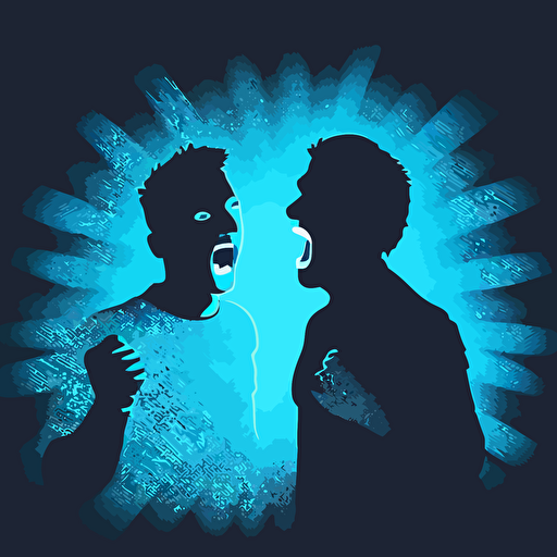 2 man, Rousing, Late Night, light blue color, blue background, simple design, vector style, white outline over silhouette