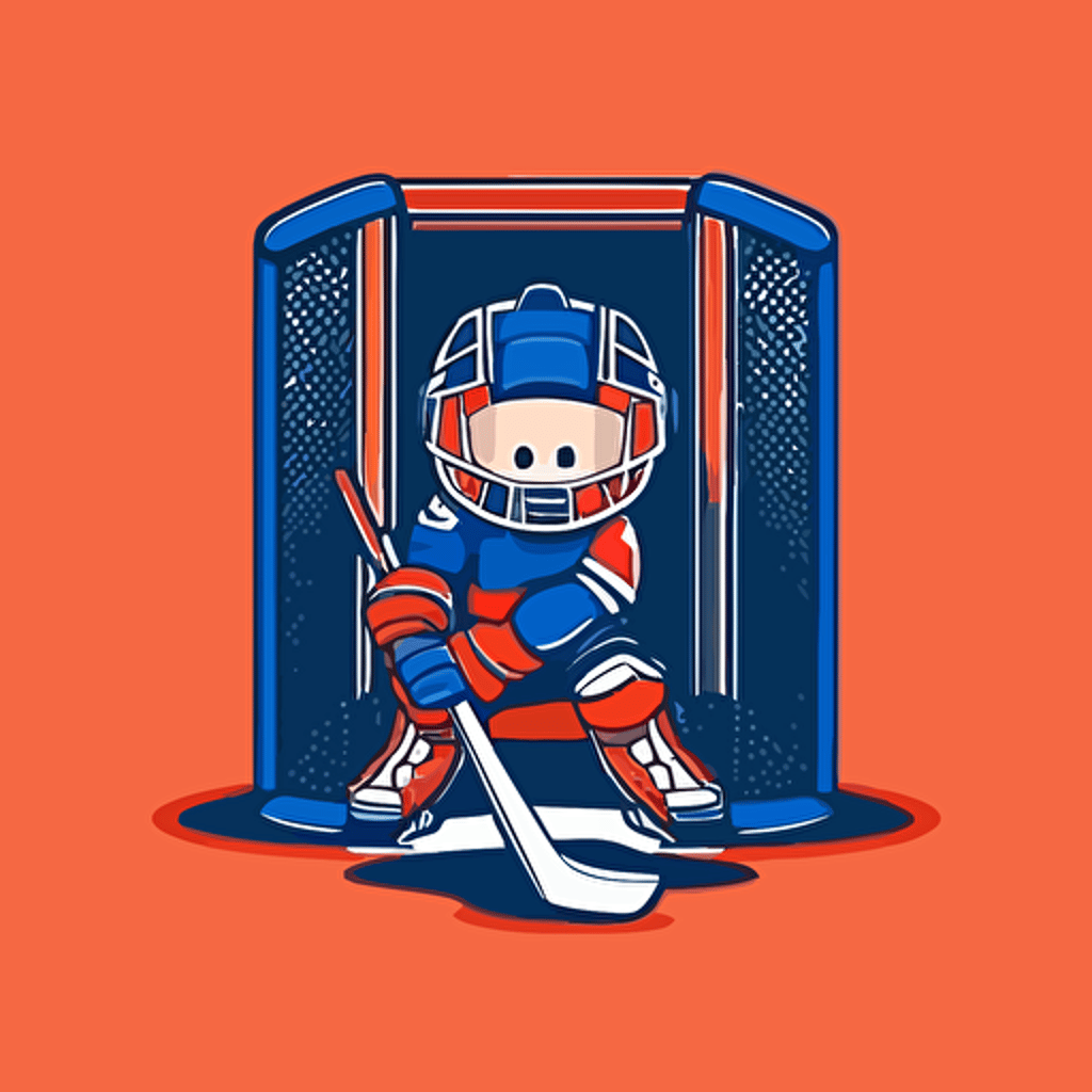 hockey goalkeeper stand in the gate minimalist vector mascot style