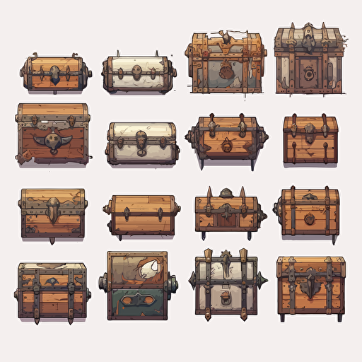 concept sheet, 2d anime style chest, vectorized, 2d style art, stylized, hand painted, white background