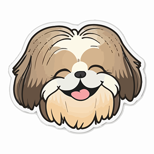 Cute, happy, smiling shih tzu dog head sticker logo, dog tongue out, chibi style, cartoon, clean, vector, 2d, white background, no accessories, without accessories, no text, without text