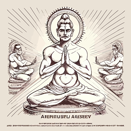 higher self unity enlightenment principle asana shankara upanishad ved meditation isometric hand drawn sketches line drawing illustration vector