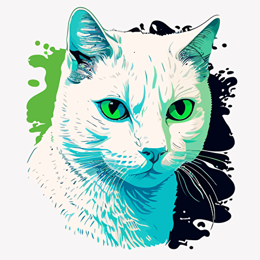 white cat with one green and one blue eye illustartion vector svg anime comic book style