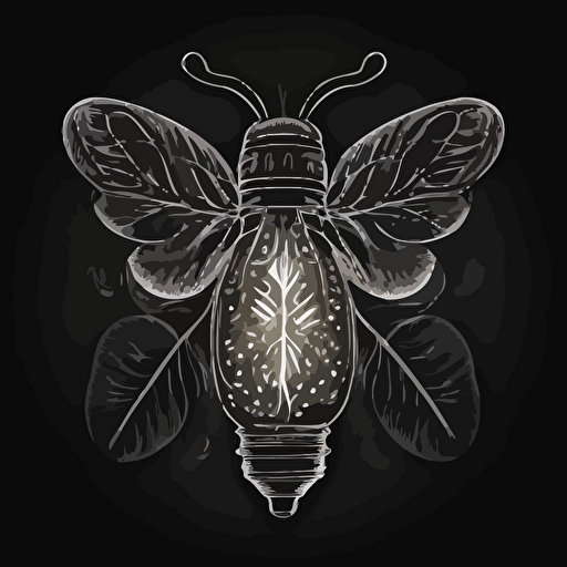 firefly, lightning bug, paisley wings, anatomical drawing, vector, black and white, logo, simple