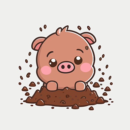 cute pig in mud kawaii style, vector, high resolution, minimalistic, simple, white background