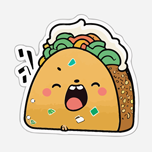 :kawaii taco, Sticker, Playful, Secondary Color, Street Art, Contour, Vector, White Background, Detailed