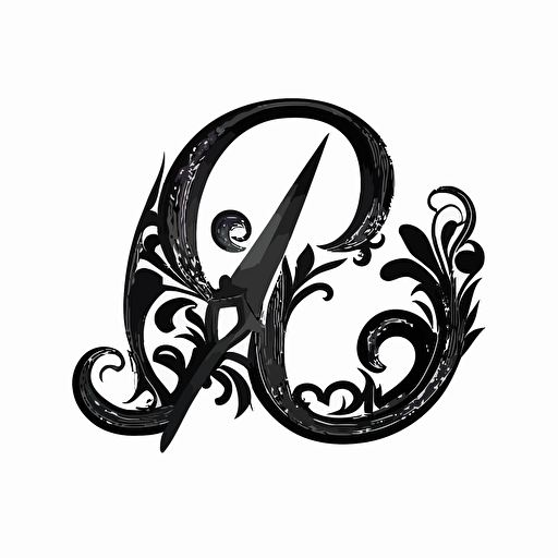 Letter G in the shape of scissors handle, vector art, white backgrond, flat black color