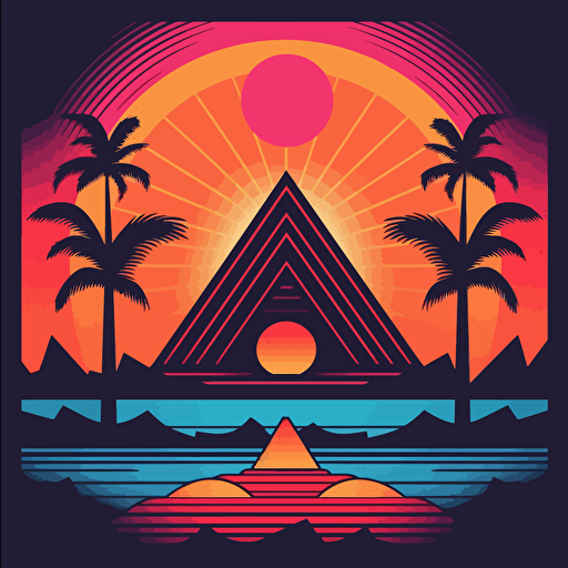 red and white colors, retro sunset vector design, using neon colors, fraternity theme