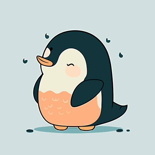 vector penguin, cute cartoon, flat color, kawaii japanese