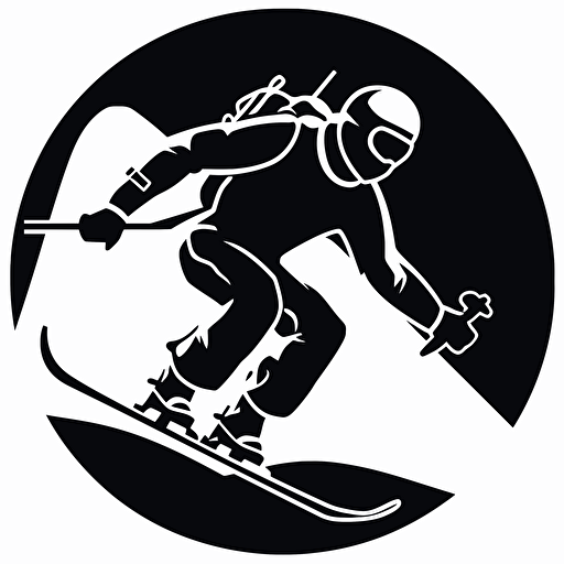 deformed minimal icon, single color, 2d vector art, 'Freestyle Skiing' silhouette, black on white paper, no background.