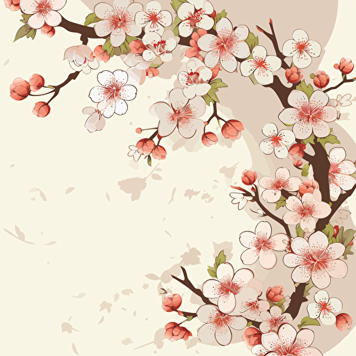 vector art, white backround, white japanese cherry blossoms