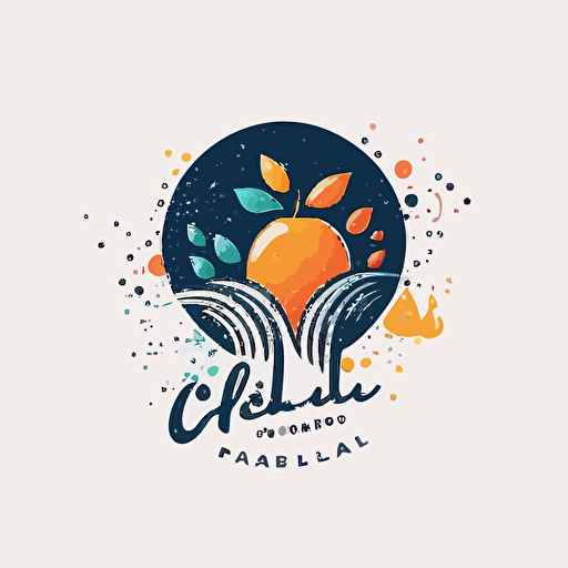 circle logo, waterfall flowing and splashing fruit, clean design, 4h, hd, vector, ultra minimalist