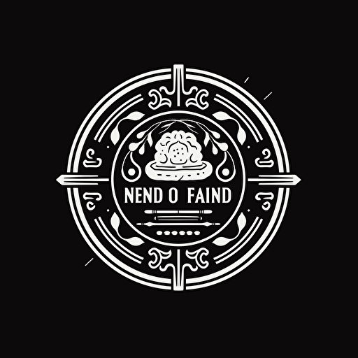 Retro iconic logo of mind full of healthy food, white vector, on black backgroung