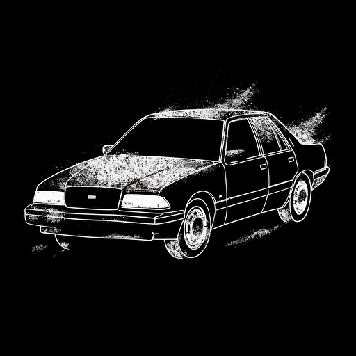 burning police car 32 bit, white on black background, no shading, 2D, vector, minimalist, solid line