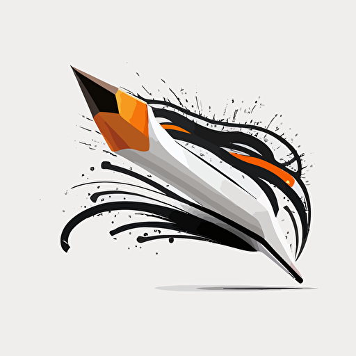 black white and orange, minimalistic pencil logo, white background, vector image
