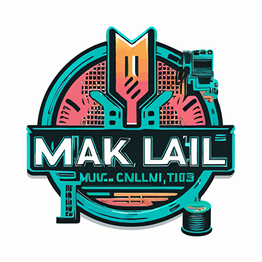 a vector art logo for a brand called Miami Crypto Labs in the style of cyberpunk and miami vice. white background