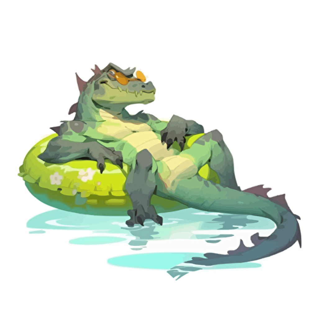 The Creature fromt eh black lagoon relaxing on a pool float. Vector icon, white background rtx on
