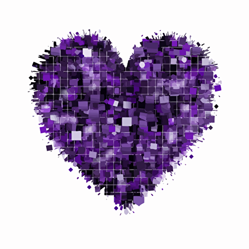 Heart shape split from the middle, violet color, black stroke, pixel style, 2d, vector illustration, white background