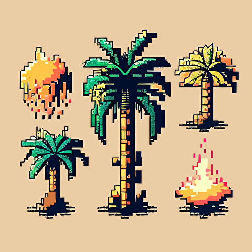 palm tree sprites, vector, pixelart