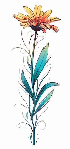 2d colorful single wildflower on transparent background vector