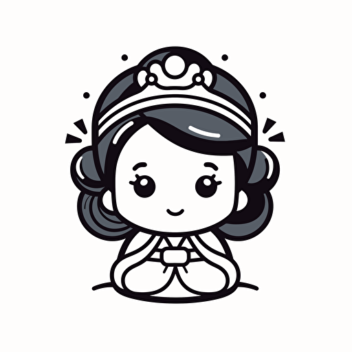 Chubby leia princess illustration, looking at the camera, minimal, outline strokes only, black and white, logo, vector, white background