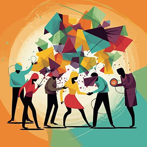 collaboration, innovation and its difficulties, represented through colours, vector art