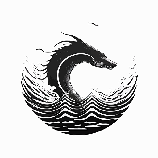 Minimalist iconic logo of sea serpent vector, on white background