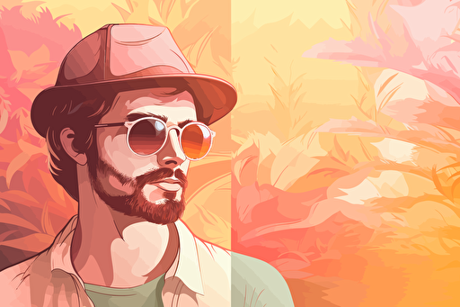 Vector image of a guy wearing shades, summer themed wallpaper, warm pastel colors, concept art,