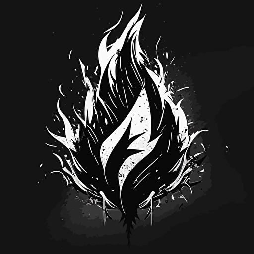 Black & White Vector Art, simple flame, logo, pfp