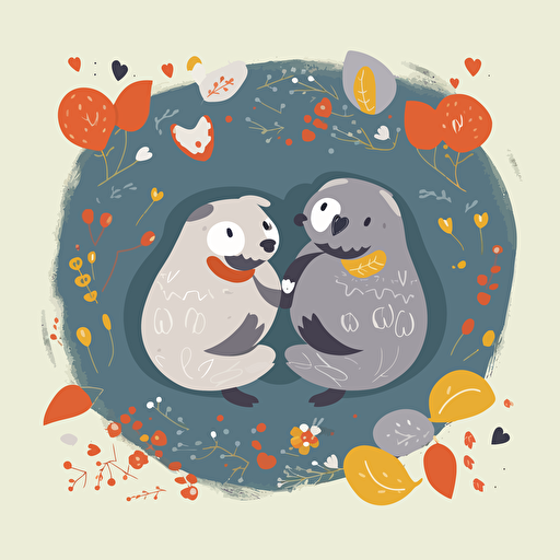 otters in love, flatlay, vector flat, PNG, SVG, vector illustration