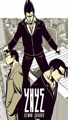 a rooftop scene as a cover, two yakuza gangster holding a man headfirst over the edge of the bulding threatening to let him fall, yakuza, manga comic style, simple vector illustration, flat design, cover, simple city background
