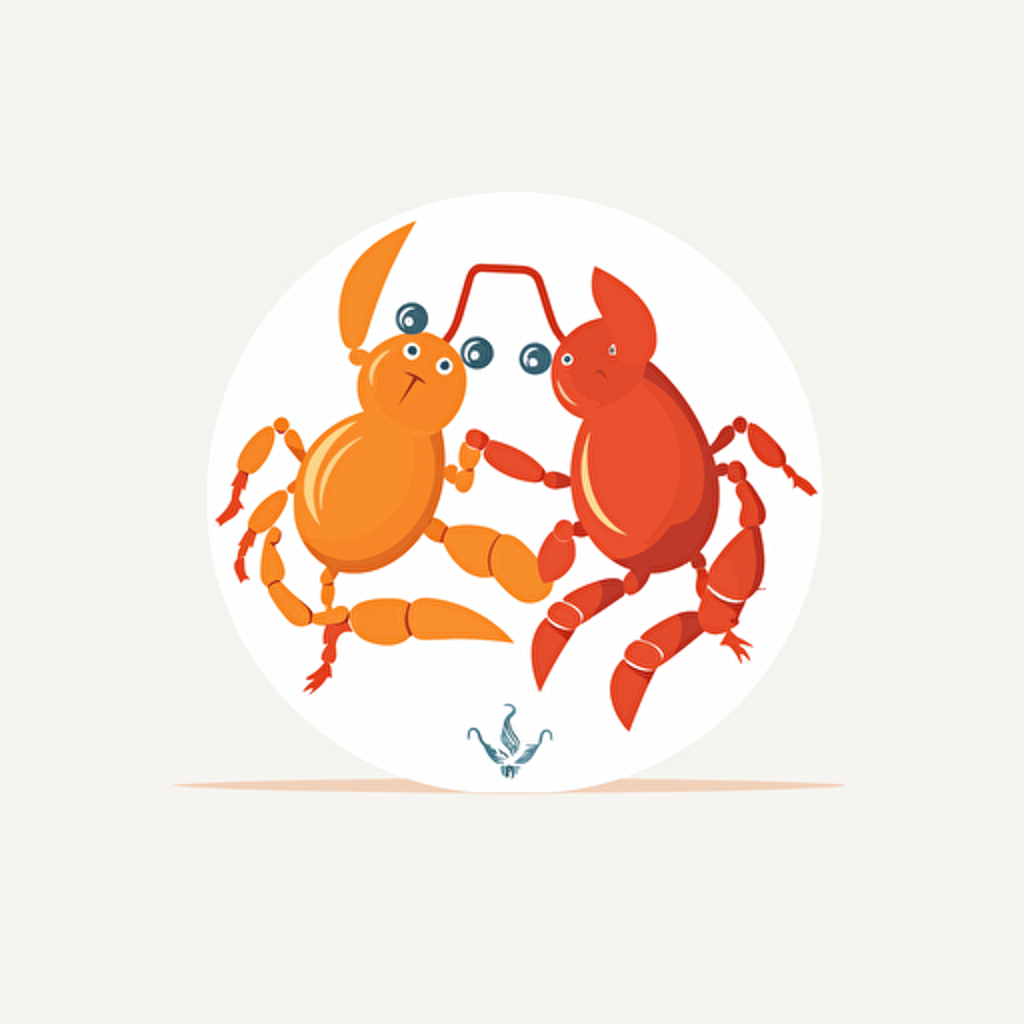 very simple logo for two dancing crayfish restaurant, vector flat, PNG, SVG, flat shading, solid white background, mascot, logo, vector illustration, masterwork, 2D, simple, illustrator