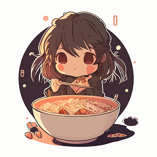 anime girl sitting in a bowl of miso soup, 2d, vector art, cute, chibi