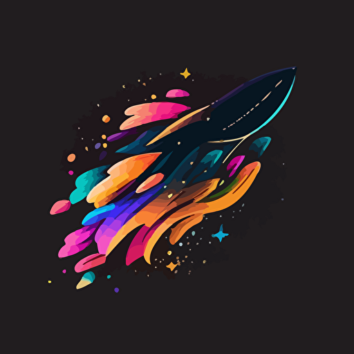 flat vector adobe illustartion 2d hd logo for a social media company that incorporates a flying comet shape using clean simple done in bright colors black background, cold feeling, futuristic feeling, out of this world feeling, logo like space x company as inspiration