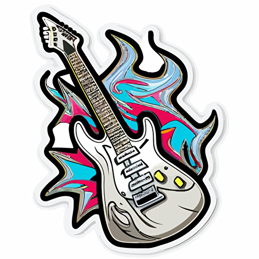 guitar electric, sticker, vector, white background, contour, cartoon style