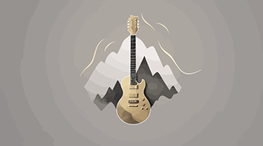 logo, minimalist, vectorized, gold, brass and grey colors, print layer , delicacy, elegant, magic, ethereal, rock guitar forming one big cloud ,