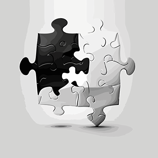 two puzzle pieces that are mismatched and not together, black and white, white background, vector image,
