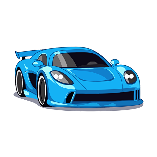 blue sport car front right side simple 2d cartoon vector sticker style white background
