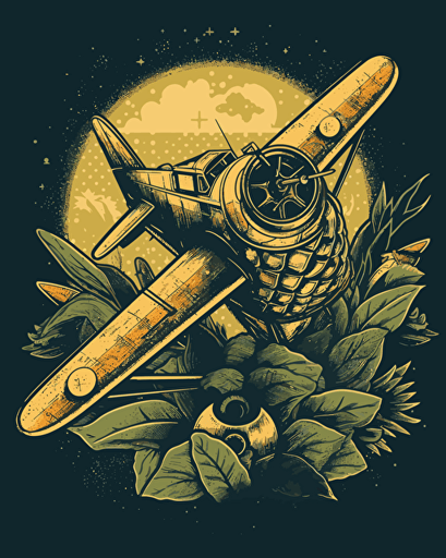 ananas aeroplane, retro aesthetics, vector image, sticker design, pantone color scheme: 12-1706 TCX, 12-0824 TCX, 15-0146 TCX, 15-1164 TCX, 16-6340 TCX, 17-4247 TCX, 18-2043 TCX, 19-6026 TCX. The final piece should exude a warm, holiday-like ambiance.