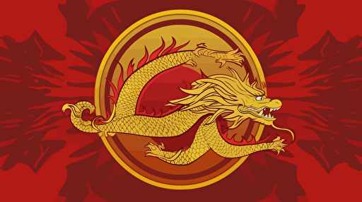 detailed red and gold dragon empire flag with a Chinese star and dragon in the middle, futuristic and minimalistic government flag design, badass design, powerful nation, vector emblem