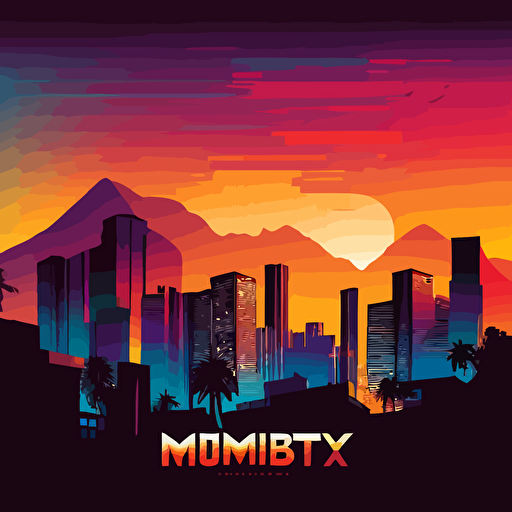 Monterrey, Mexico, vector style, vivid gradient colors, breathtaking sunset, skyscrapers