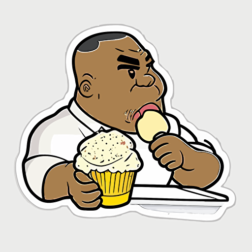 sticker, cute, a caricature of Mike Tyson eating potato, liu yi artist style, vector, contour, white background**