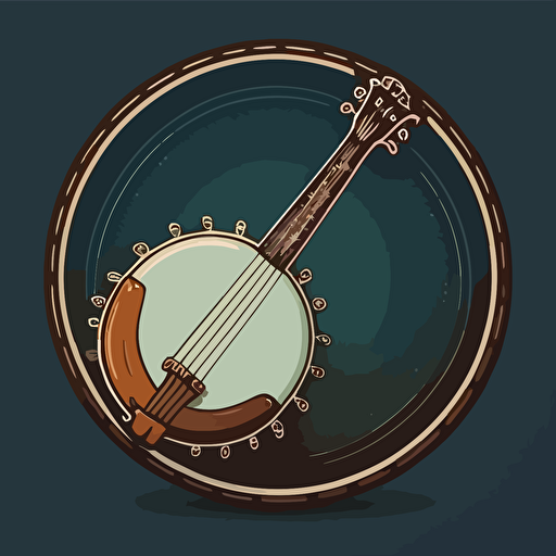 simple vector drawing of bluegrass banjo, 3 colors