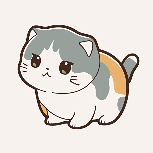 kawaii scottish fold cat, grey and white, sticker, vector, white background, contour, cartoon style