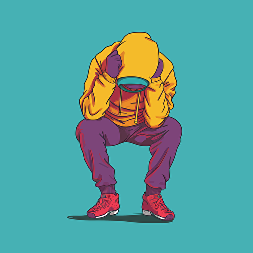 person wearing hoodie taking off hood by tim lahan, flat colors, three quarter pose, 2d vector art