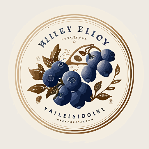 High End winery logo featuring blueberries in the logo, white background, vector art, flat-logo style