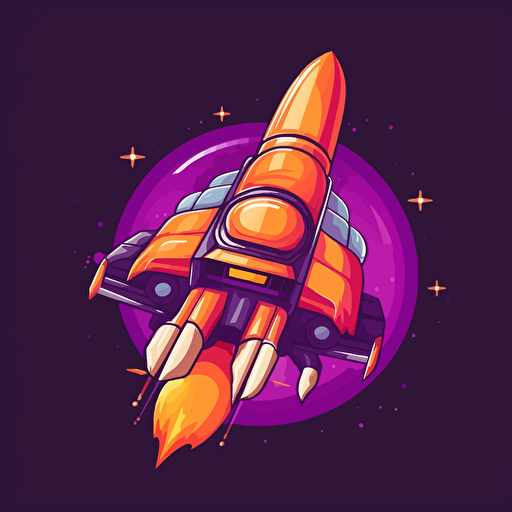 spaceship is ready to launch, 2D, vector, fedex purple and orange